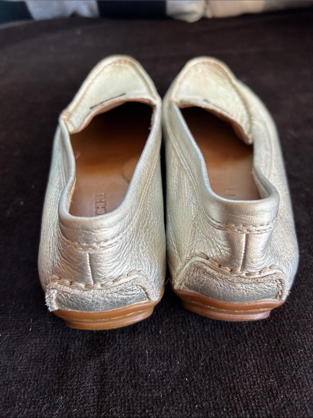 COACH Metallic Silver Pebbled Leather Slip-On Loafers - Picture 3 of 3